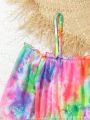 Girls' Tie Dye One Shoulder Swimsuit Set