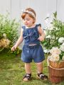 Baby Girls' Denim Top And Shorts With Ruffled Square Neckline