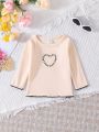 Three-Piece Set Of Long-Sleeved Tops With Heart Letter Pattern For Baby Girls