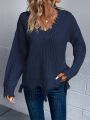 V-Neck Sweater With Distressed Detail