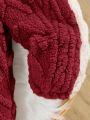 SHEIN 2pcs Baby Boys' Plush Teddy Bear Embroidery Color Block Hooded Sweatshirt And Elastic Waist Long Pants Set