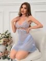 Women's Splicing Lace Floral Embroidery Mesh Cami Sleep Dress