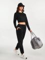 Daily&Casual Women's Crop Long Sleeve Top And Pants Sportswear Set