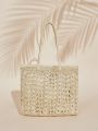 SHEIN VCAY Solid Crochet Simple Women's Tote Bag