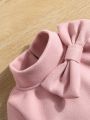 SHEIN Kids SUNSHNE Toddler Girls Bow Front Flounce Sleeve Wool-Mix Dress