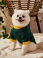 Debiesn 1pc Green And Yellow Color Block Cute Slogan & Pet Printed Warm Pet Hoodie Without Hat