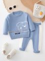 Baby Boy Bear & Letter Pattern Sweater & Contrast Side Seam Knit Pants