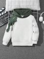 SHEIN Young Boys' Crocodile Patterned Hooded Sweatshirt, Loose And Comfortable Sports Sweatshirt
