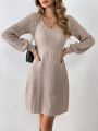 SHEIN Frenchy Women's V-neck Lantern Sleeve Sweater Dress