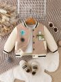 Baby Girls' Casual Letter Pattern Color Block Jacket For Spring And Autumn