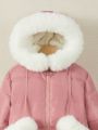 Tween Girls' Bright Colored Hooded Padded Jacket With Furry Lining