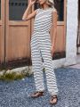 Women's Striped And Printed Jumpsuit