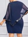Plus Size Women's Sequined Batwing Sleeve Patchwork Dress