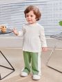 SHEIN Baby Boy Side Striped Color Block Contrast-Side Slit Wide-Leg Thin Pants