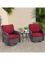 3 Pieces Patio Swivel Sets, Outdoor Patio Furniture Sets, Outdoor 360° Swivel Chairs Set of 2 And Matching End Table Side Table, Rocking Chairs with Fabric Cushions for Yard, Garden, Balcony, Porch