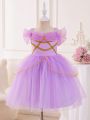 Young Girl's Purple Tulle Mesh Spliced Woven Ribbon Party Princess Dress