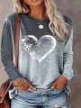 Plus Size Women'S Love Heart & Butterfly Print Long Sleeve T-Shirt