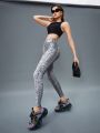 Women'S Peach Butt Tummy Control Snake Print Leggings With Pocket, Gym Workout