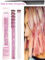 Glitter Pink Clip in Hair Tinsel Kit, Pack of 6pcs Glitter Fairy Tinsel Hair Extensions, 20 Inch Shiny Hair Tinsel Heat Resistant, Sparkly Strands Hair Accessories, Festival Gift for Women Girls Kids