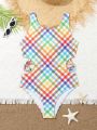 Teen Girls' Grid Cutout One-Piece Swimsuit