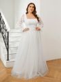 SHEIN Belle Plus Size Women's Patchwork Lace And Mesh Wedding Dress