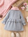 Baby Girls' Warm & Comfortable Thickened Pink Plush Collar Gray Texture Elegant Romantic Daily Casual Cute Dress, Autumn