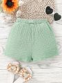 SHEIN Kids Cooltwn Young Girls' Everyday Casual Solid Color Woven Shorts For Spring/Summer