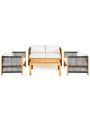 Gymax 4PCS Acacia Wood Outdoor Patio Furniture Conversation Set W/ White Cushions