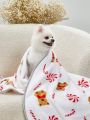 PETSIN Christmas White Candy & Bear Printed Cute & Warm Pet Blanket