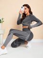 Yoga Basic Women's Seamless Round Neck Sportswear Set H750, Dark Gray