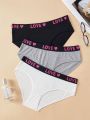 3pcs/Set Women'S Heart & Letter Print Elastic Band Triangle Panties