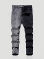 SHEIN Tween Boys' Casual Mid Waist Slim Fit Two Tone Jeans With Narrow Feet