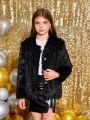 SHEIN Kids CHARMNG Tween Girl Solid Button Front Fuzzy Coat