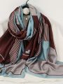1pc Women's Fashionable Printed Geometric Satin Beach Wrap Scarf For Sun Protection, Suitable For Daily Wear