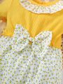 Baby Girl Spring/Summer Sweet Lovely Floral Splicing Romper Shorts