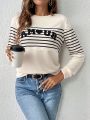 SHEIN Frenchy Striped & Letter Graphic Sweatshirt