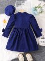 Young Girl Ruffle Trim Bow Front Dress & Hat