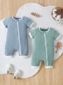 SHEIN 2pcs/Set Baby Boys' Casual And Comfortable Short Jumpsuit For Everyday Wear, Spring & Summer