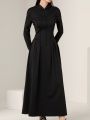 SHEIN Mulvari Top Stitch Pleated Hooded Long Dress