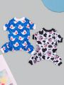 2pcs Cartoon Print Dog Pajamas Clothes for Small & Medium Dogs