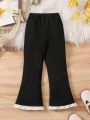 SHEIN Kids EVRYDAY Young Girl's Split Hem Bell Bottom Pants With Bow Decoration