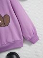 SHEIN Kids QTFun Tween Girl Bear Print Bow Patched Drop Shoulder Sweatshirt