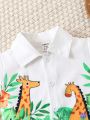 Baby Boy Giraffe And Leaf Printed Short Sleeve Outfit