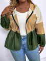 SHEIN LUNE Plus Size Women'S Drawstring Hooded Jacket