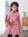 SHEIN Tween Girl Double Breasted Fold Pleated Belted Trench Coat