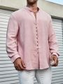 Manfinity Men's Plus Size Stand Collar Button Front Shirt
