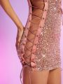 Minami Lace Up Front Sequin Bodycon Dress