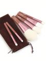 NUBILY Travel Makeup Brushes, 6Pcs Professional Makeup Brush Set for Eyeshadow Face Powder Blush Foundation Concealer Lip, with Make up Pouch