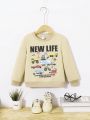 SHEIN Boys' Casual Round Neck Pullover Sweatshirt With Slogan & Excavator Print