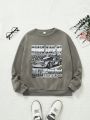 SHEIN Teen Girl Car & Letter Graphic Thermal Sweatshirt